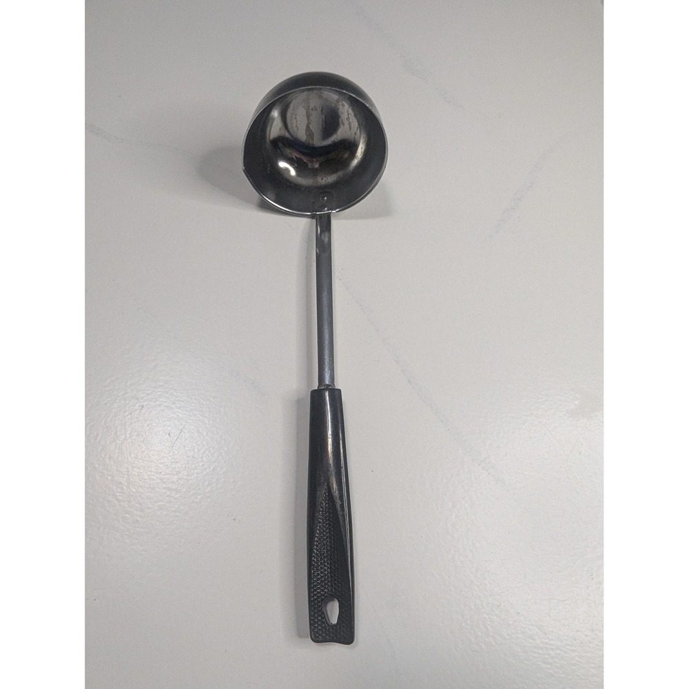 Vintage EKCO Chromium Plated Soup Ladle Black Handle Pour Spout USA Made